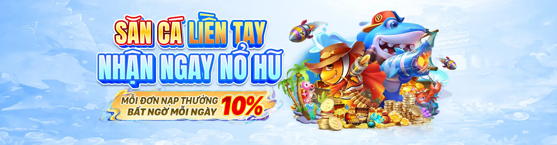 Hình ảnh banner chính cho trang bắn cá của Lucky 8, hiển thị cảnh dưới đại dương sống động với nhiều loài cá đầy màu sắc, súng bắn cá hiện đại, và logo Lucky 8 nổi bật. Tông màu cam và vàng chủ đạo.
